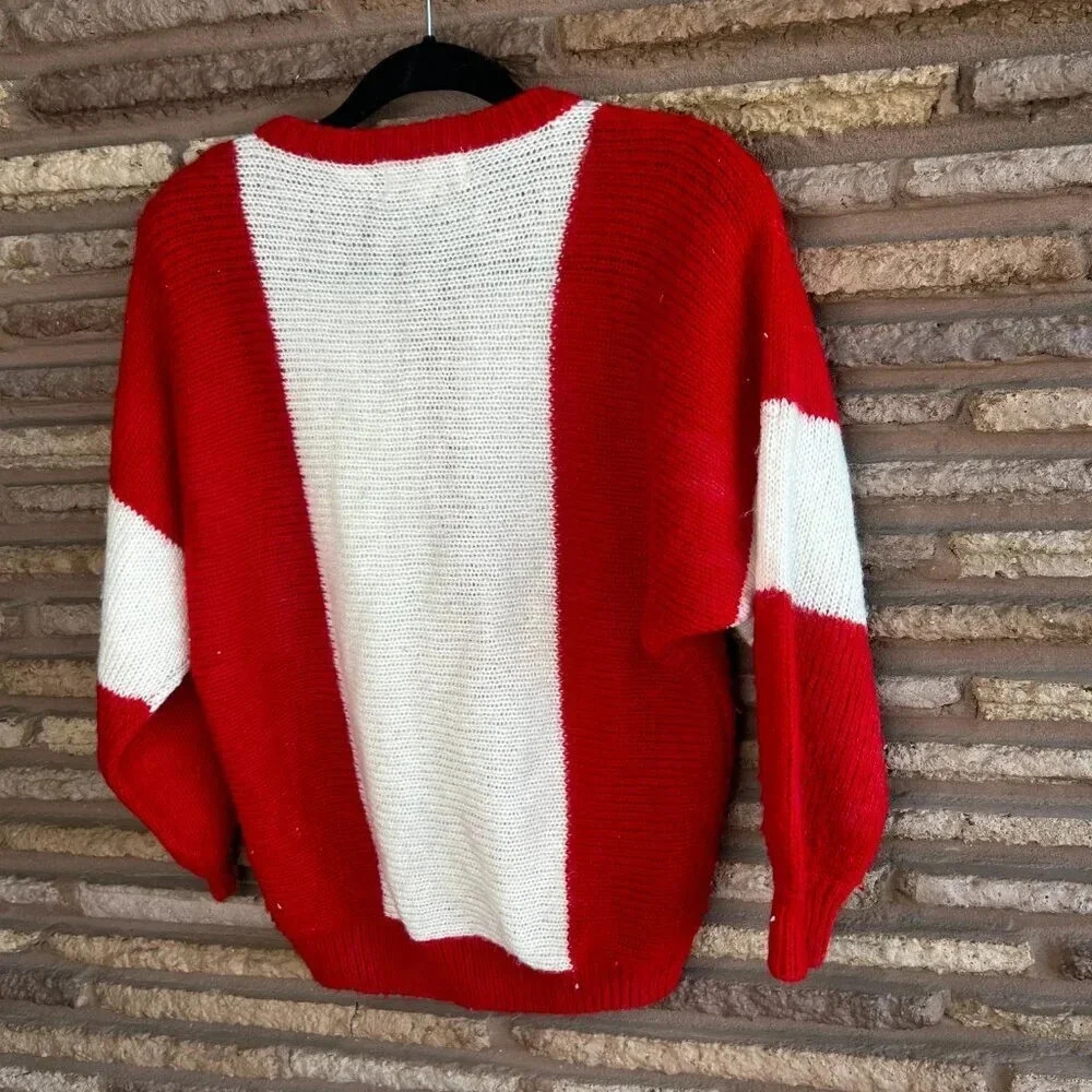 Eddie Dassin Vintage 90s Red Geometric Pattern Casual Sweater Size Medium - Picture 8 of 9